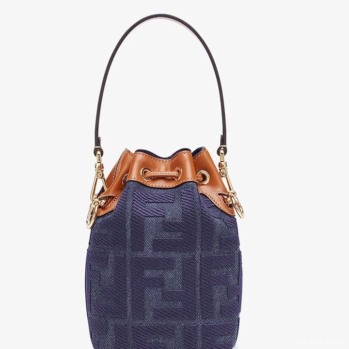 Cheap HOT In FF Fendi Bucket Mini Bag Canvas Tresor Mon Motif Blue 0821